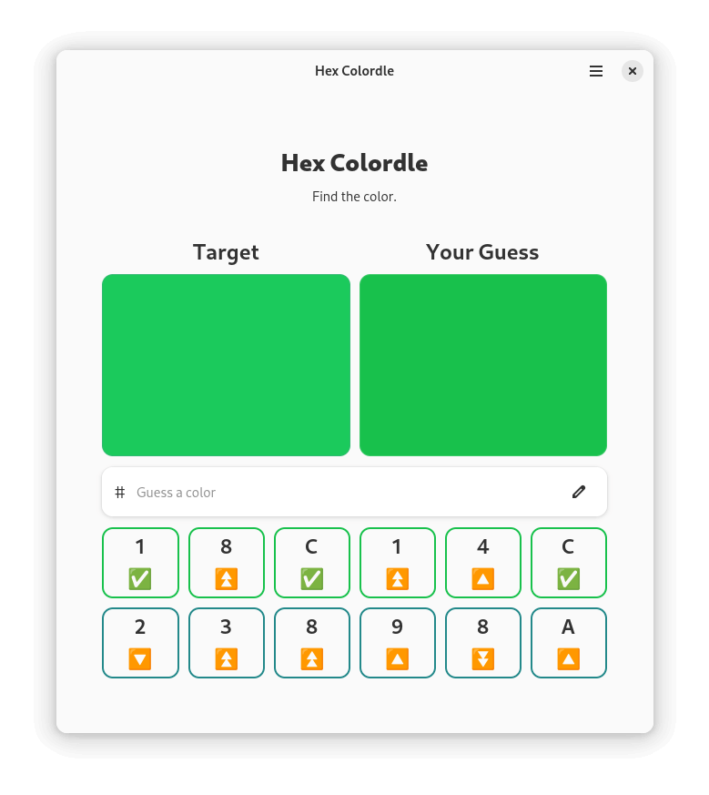 Hex Colordle in action