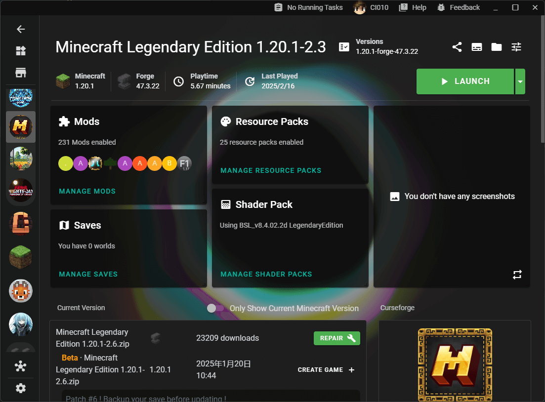 X Minecraft Launcher in action