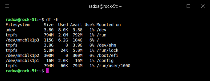 Output from df -h