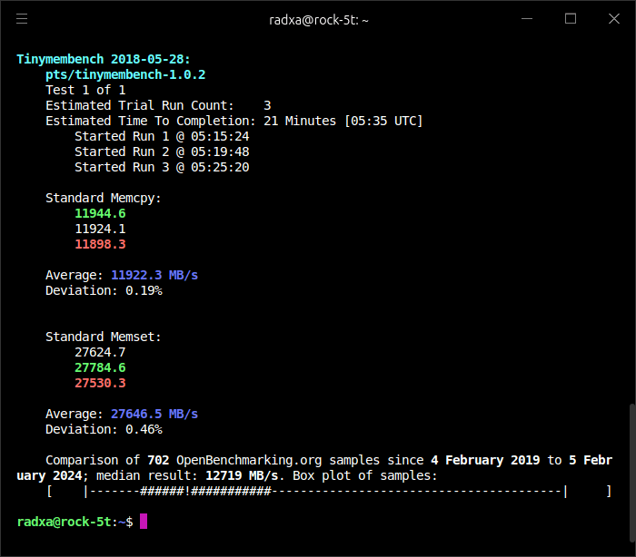 tinymembench benchmarks