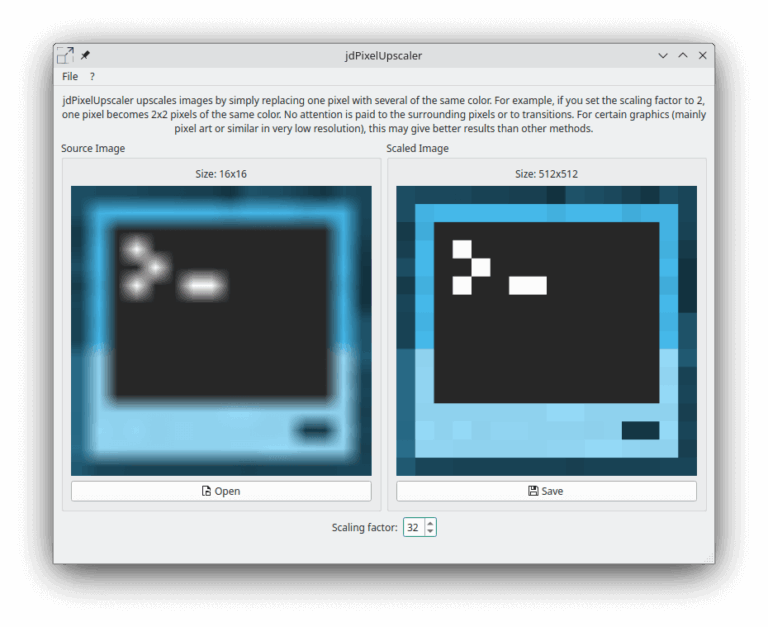 jdPixelUpscaler upscale images per pixel - LinuxLinks