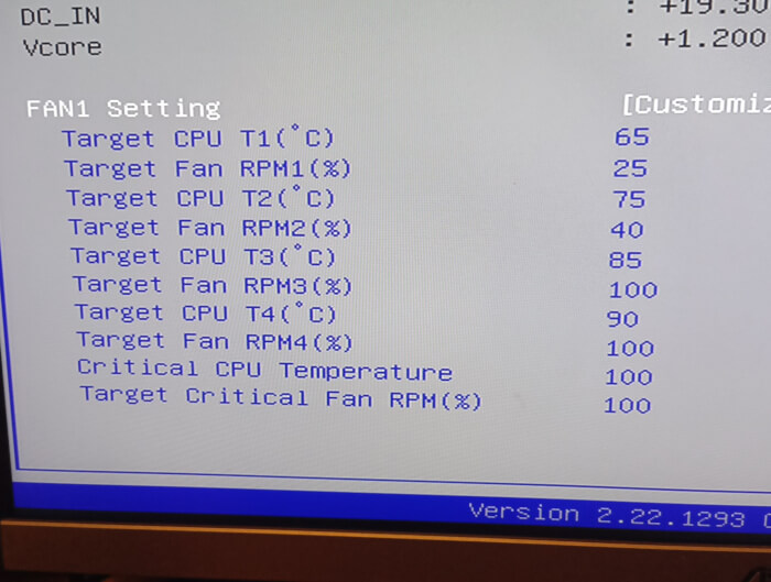 BIOS Fan settings