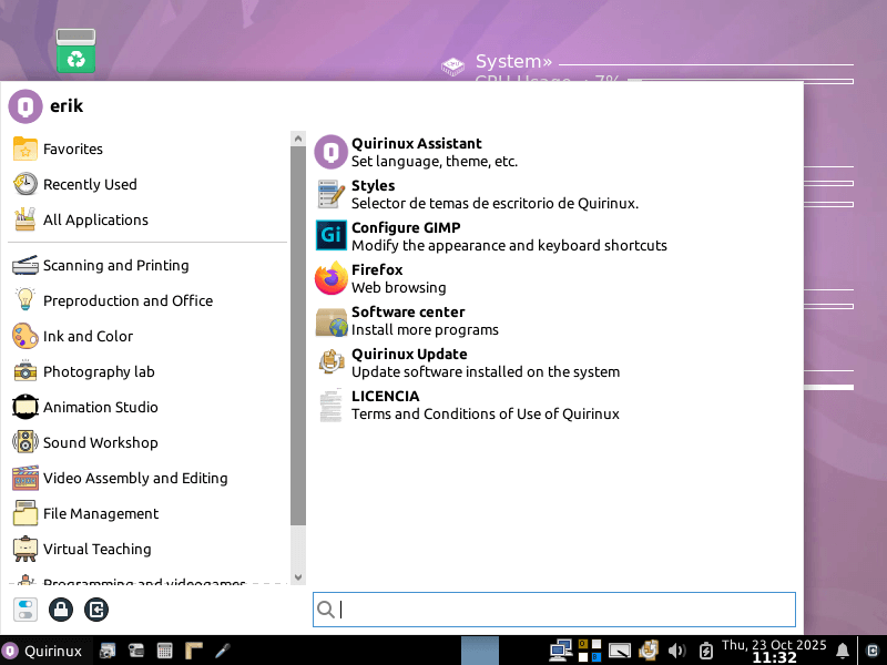 Quirinux desktop