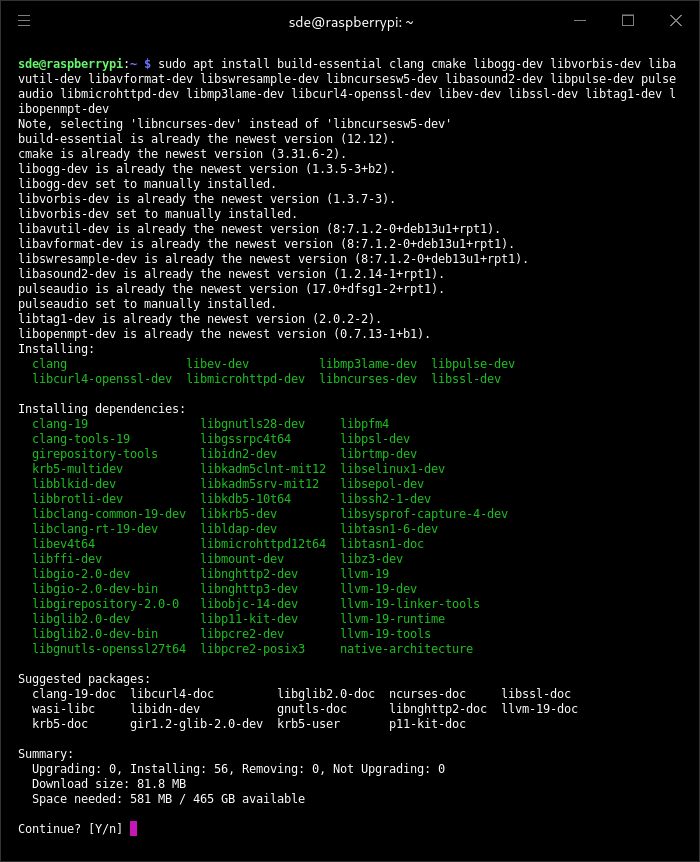 Installing dependencies for musikcube on the RPI5