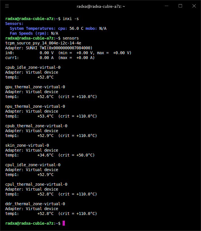 inxi -s and sensors output