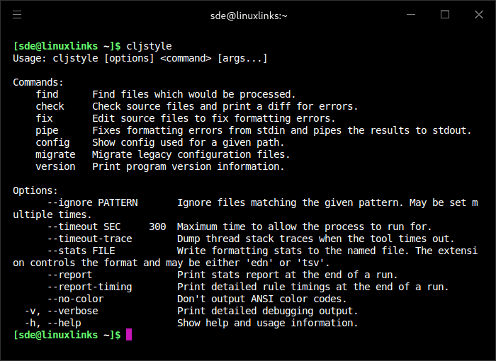 clystyle commands and options