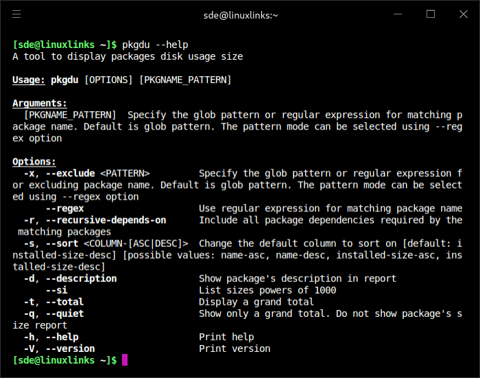 pkgdu options