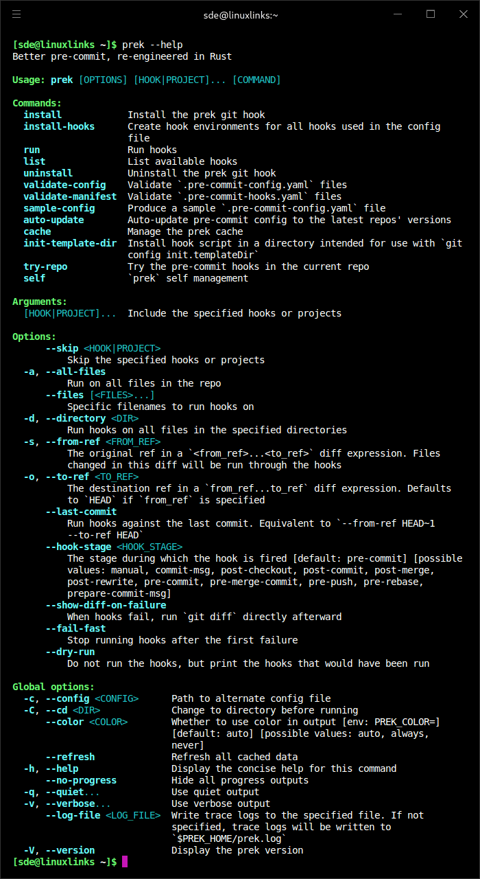 prek commands and options