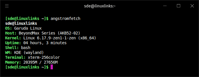 Ångströmfetch in action