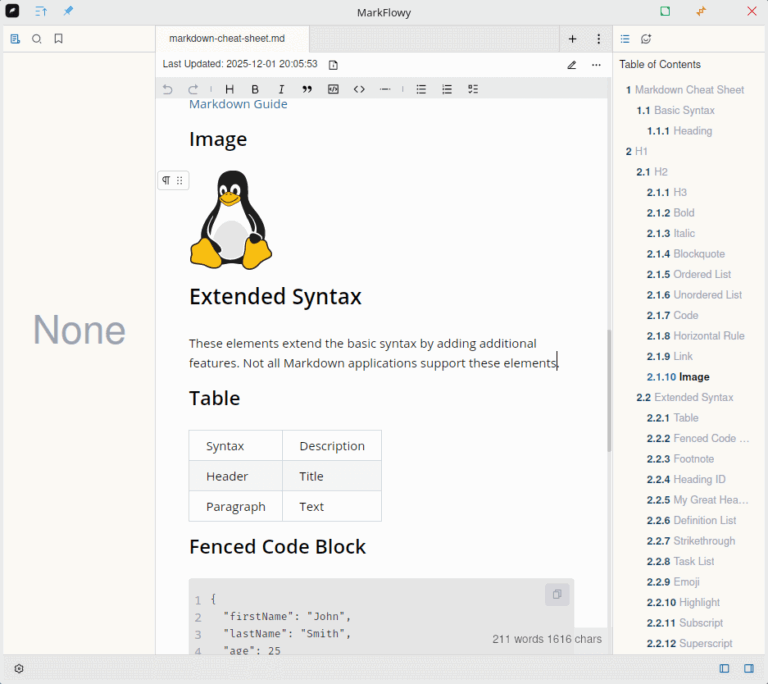 MarkFlowy - modern and intelligent Markdown editor - LinuxLinks