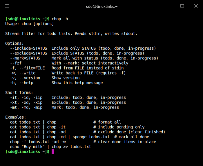 chop options and examples