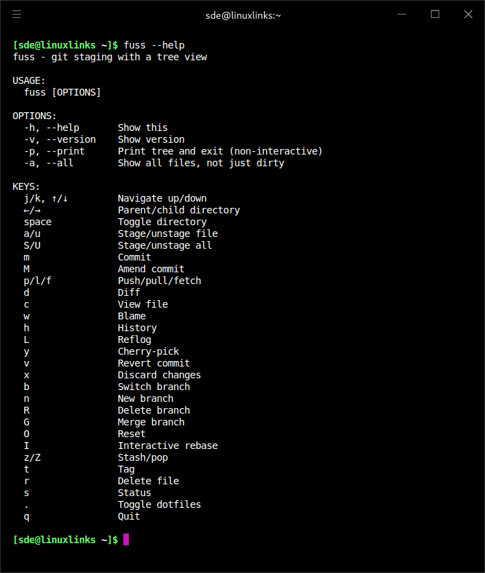 fuss options and keys