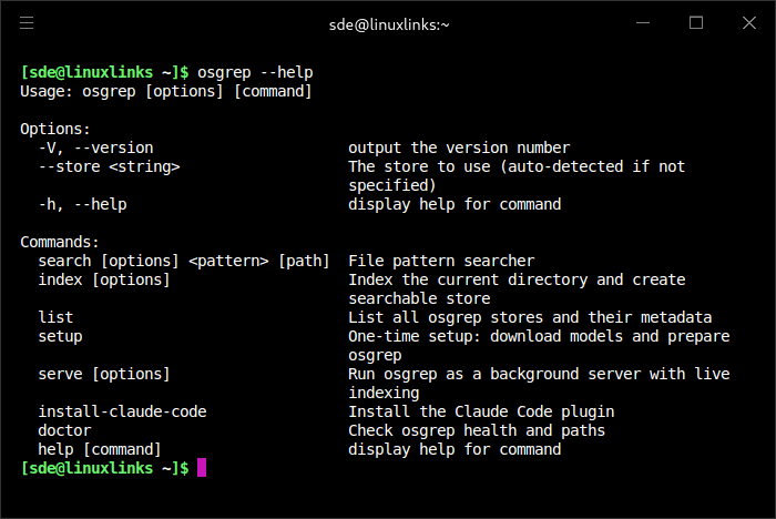 osgrep options and commands