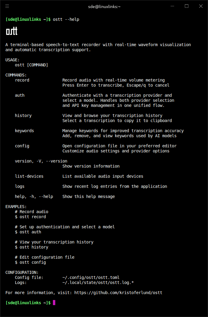 ostt commands and examples