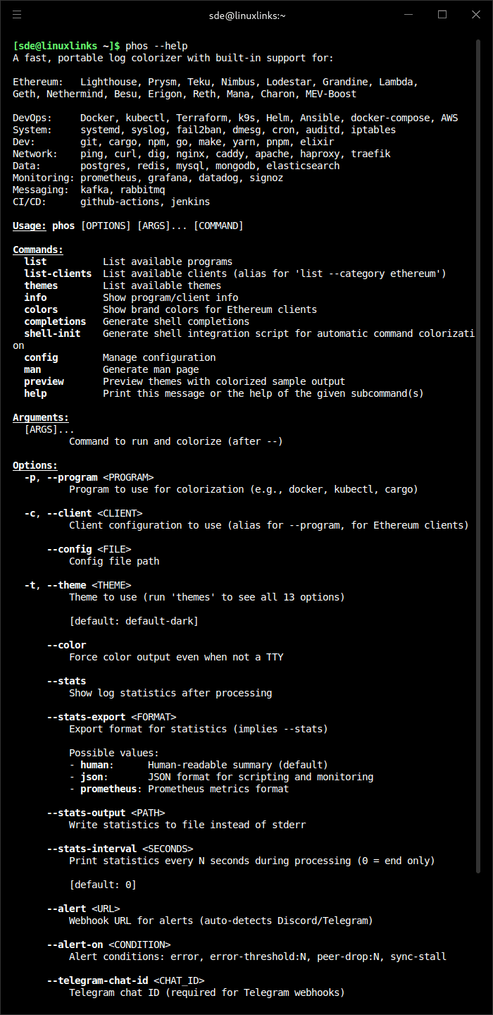 phos commands and options