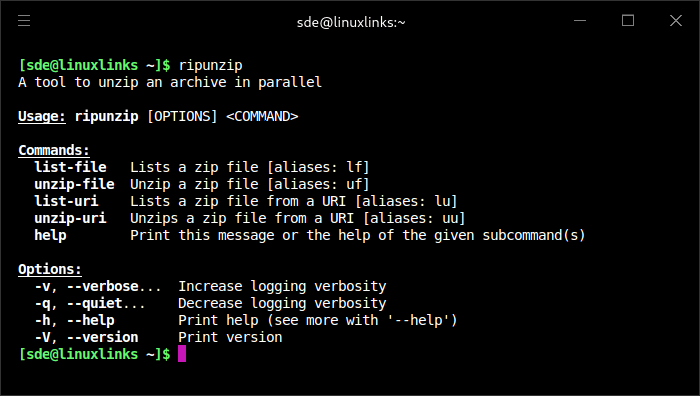 ripunzip commands