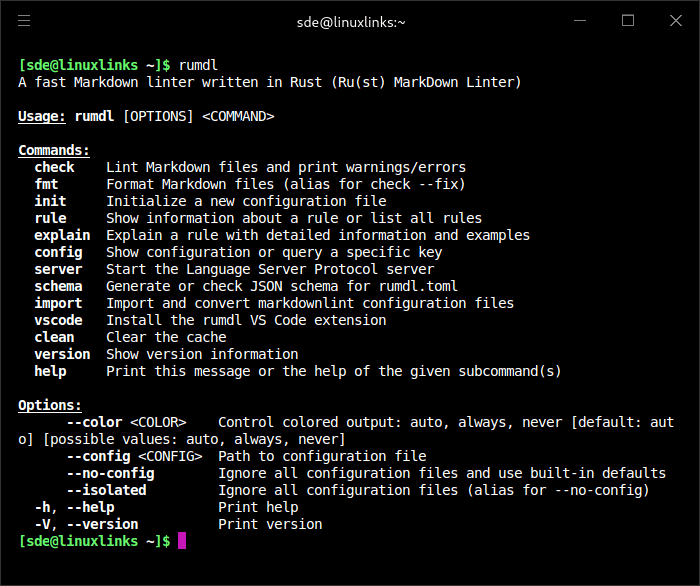 rumdl commands and options