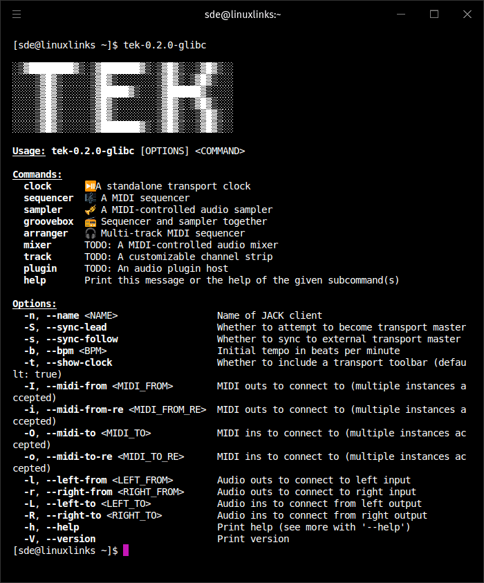 tek options and commands