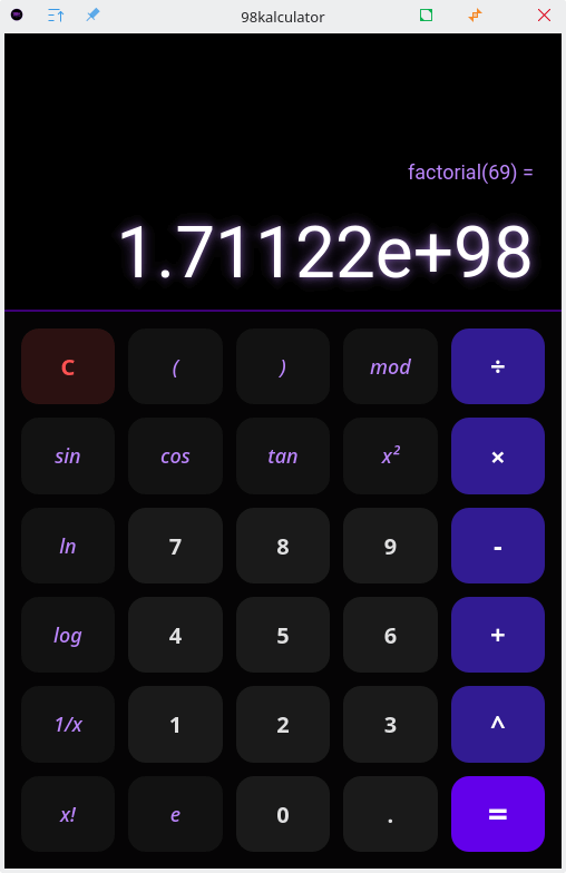 98kalculator in action
