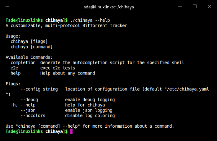 Chihaya commands and flags