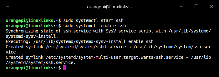 Start ssh service and enable on boot