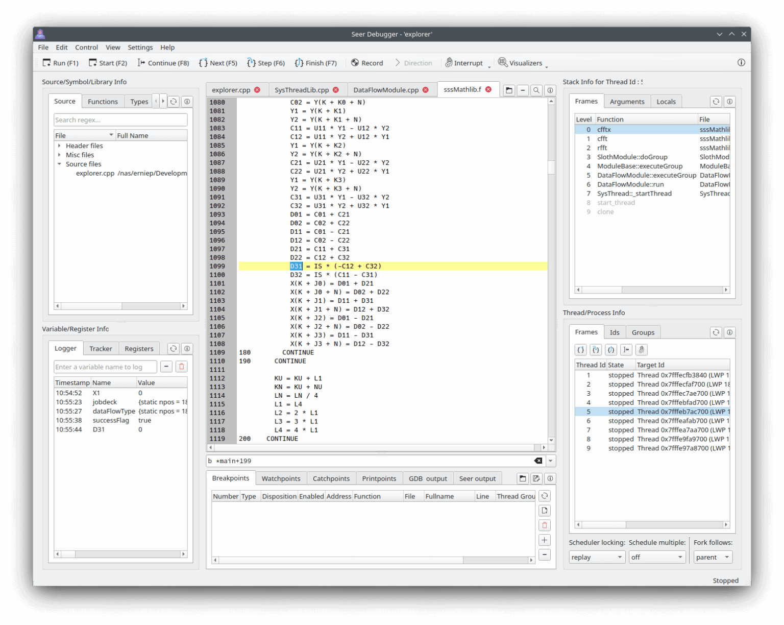 Seer - GUI frontend to GDB - LinuxLinks