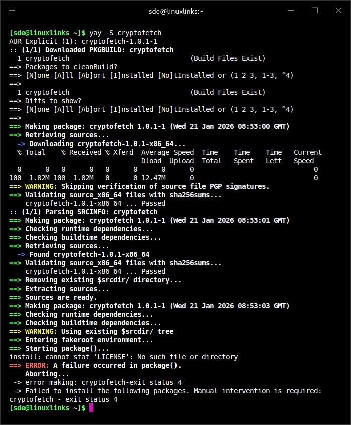 cryptofetch installation