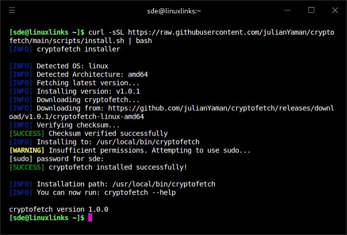 cryptofetch installation