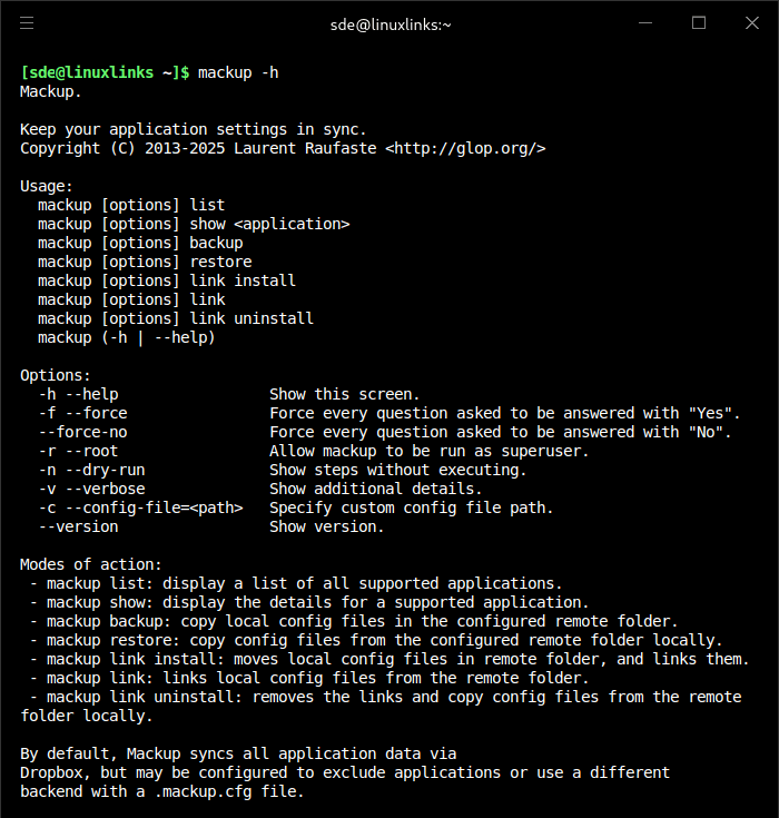 mackup usage, options and modes