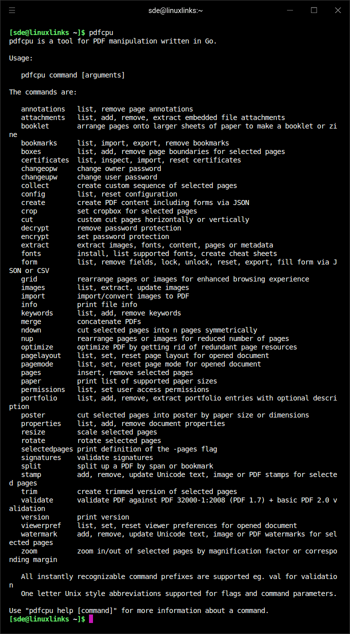 pdfcpu commands