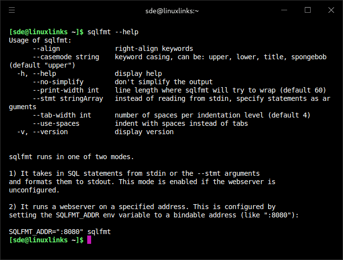 sqlfmt usage