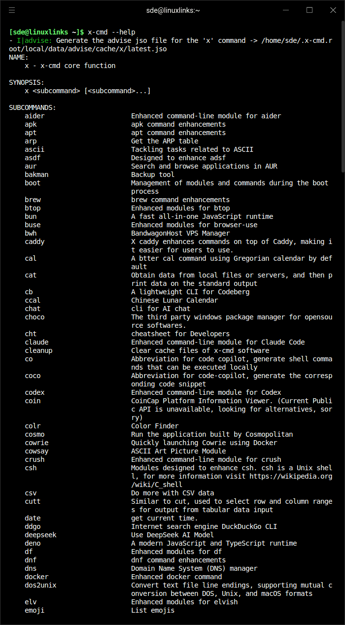 Some of the subcommands available