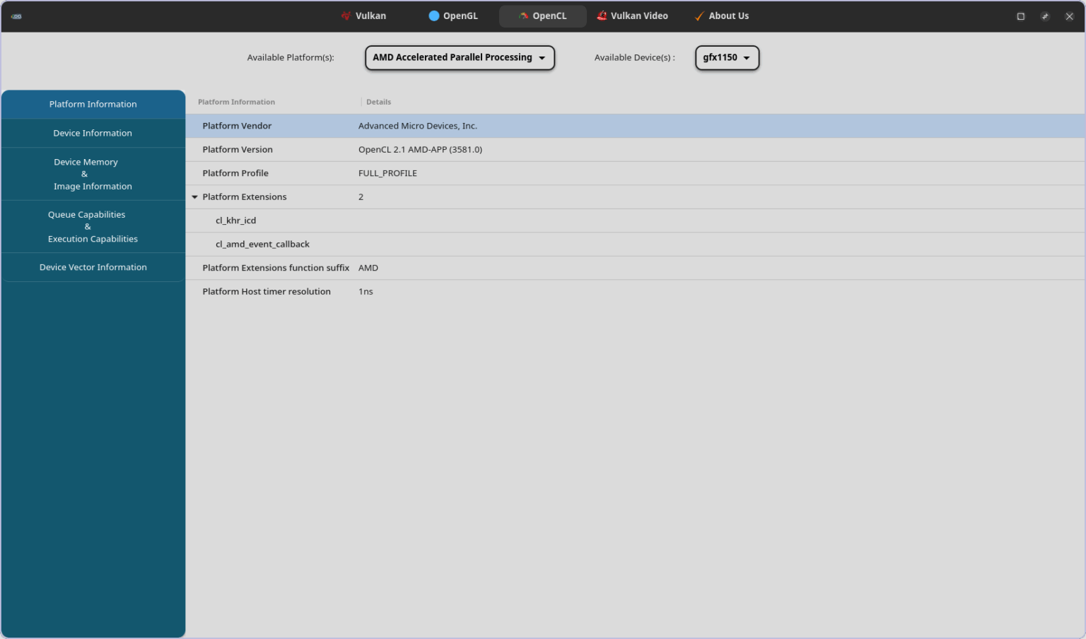 GPU-Viewer - frontend to glxinfo, vulkaninfo, clinfo and es2_info ...