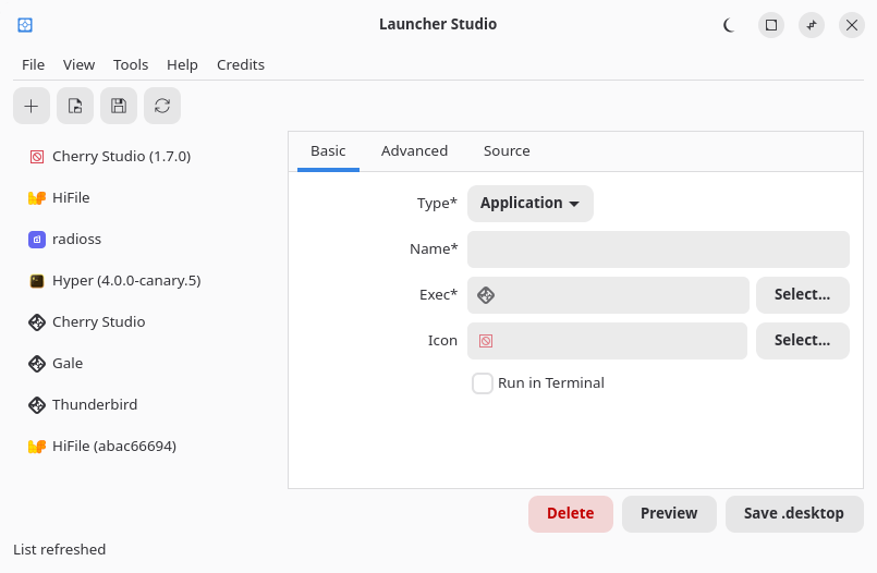 Launcher Studio at start