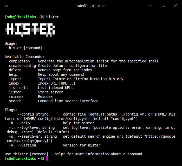 Hister commands
