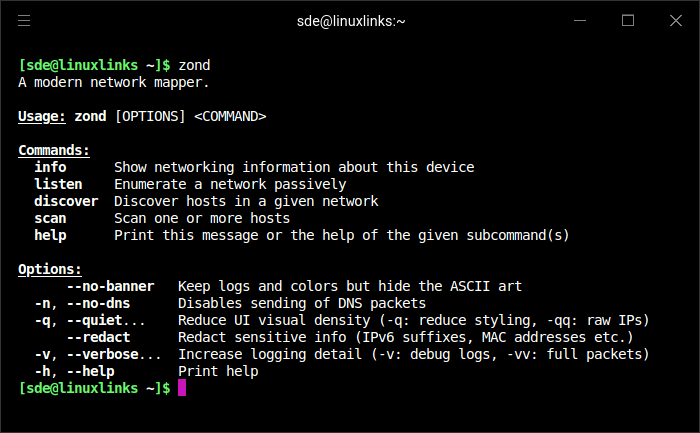 zond commands and optionbs