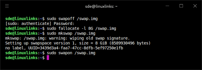 Increasing the size of the swap file