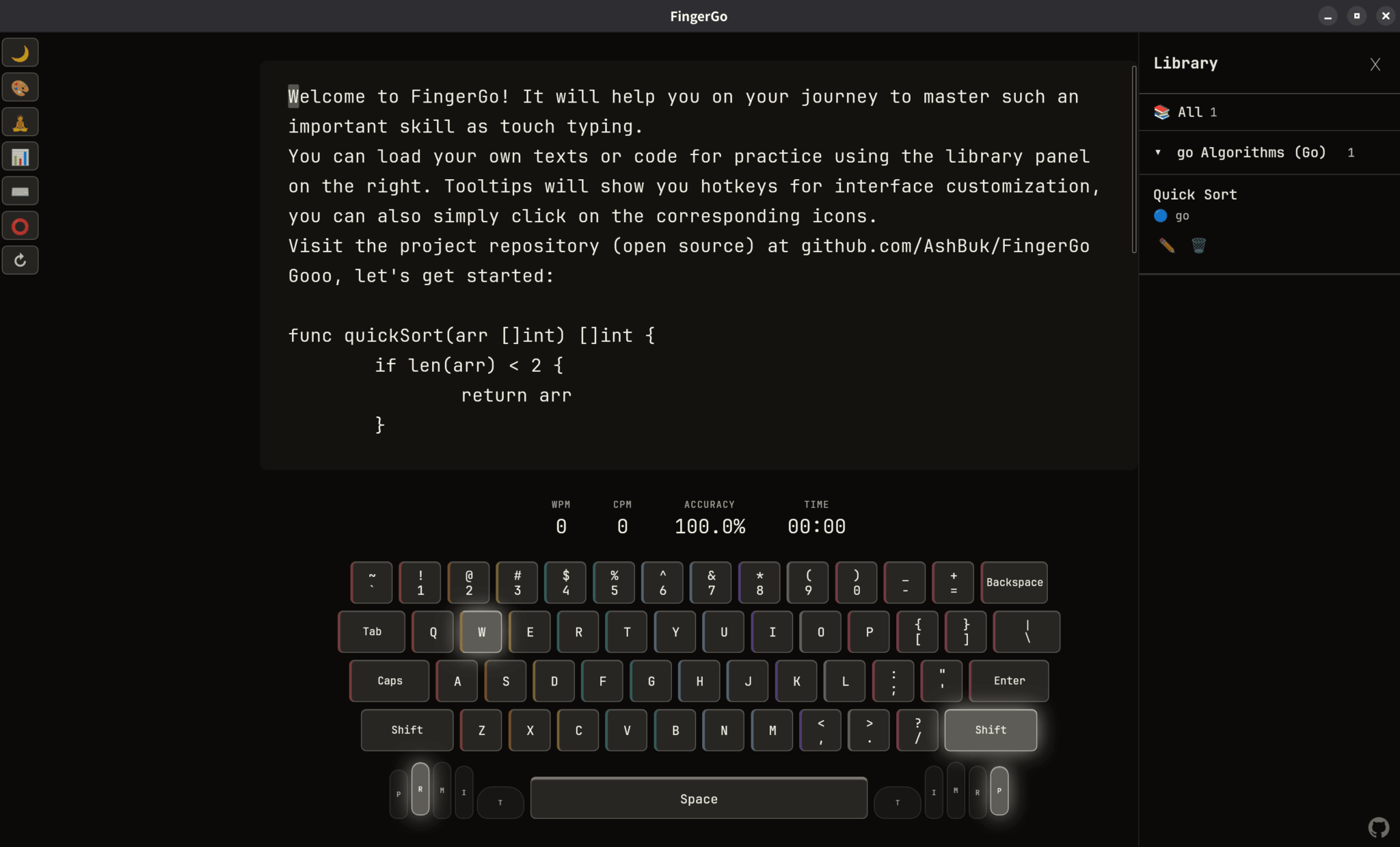 Matatanda Typing Examples FingerGo - cross-platform touch-typing trainer - LinuxLinks