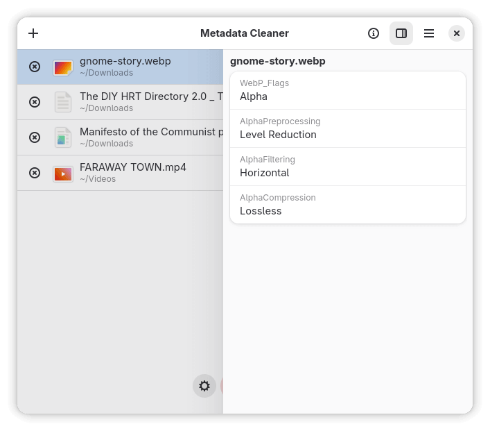 Metadata Cleaner in action