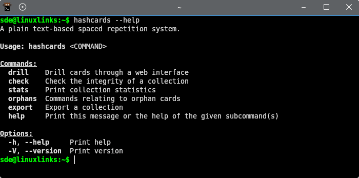 Hashcards commands