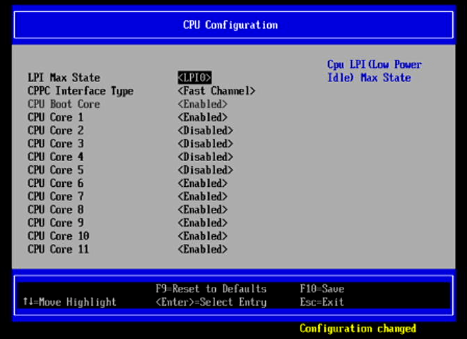 Small Cores disabled