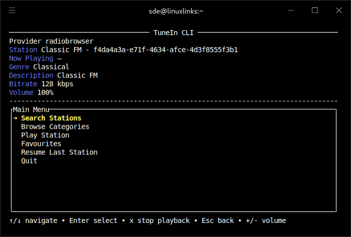 Internet radio player in action