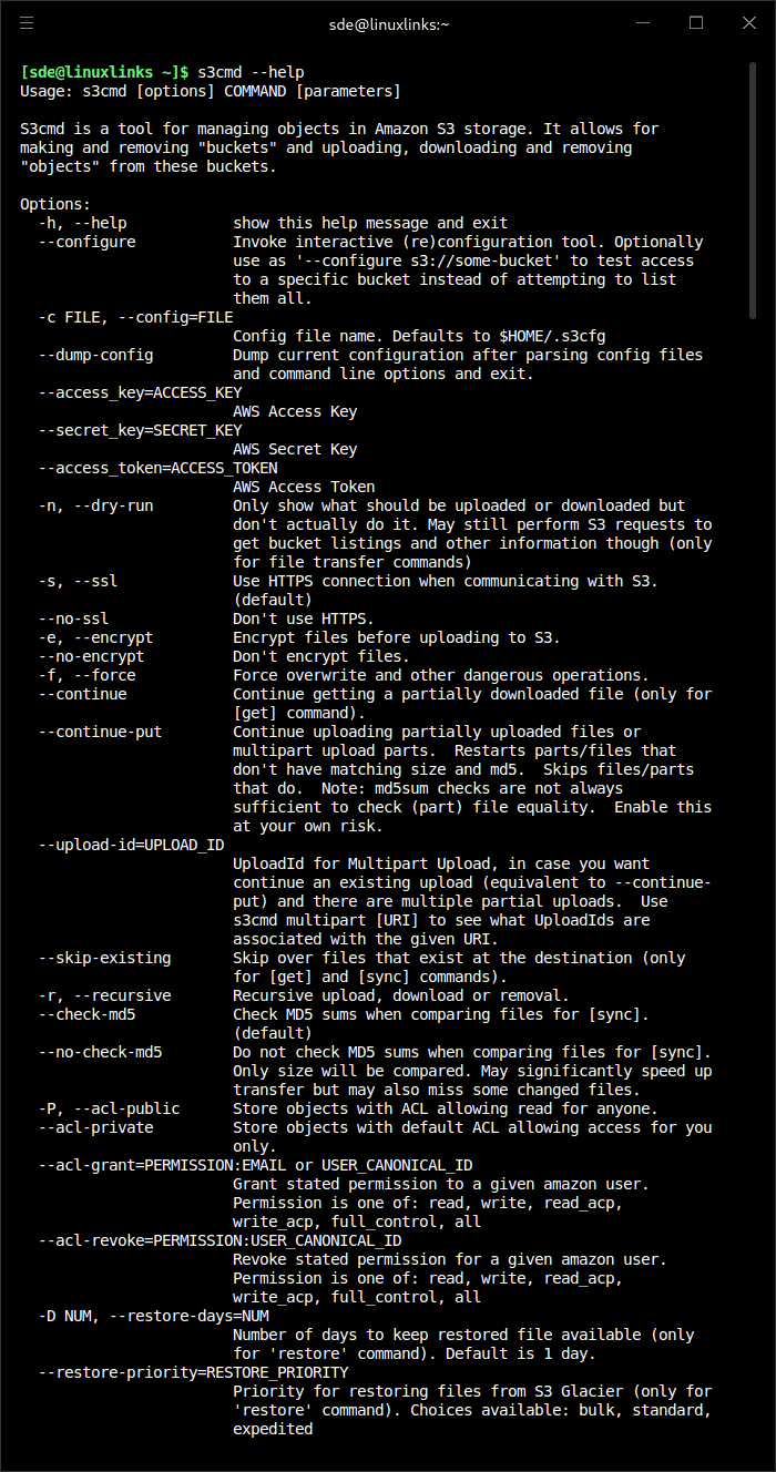 s3cmd help