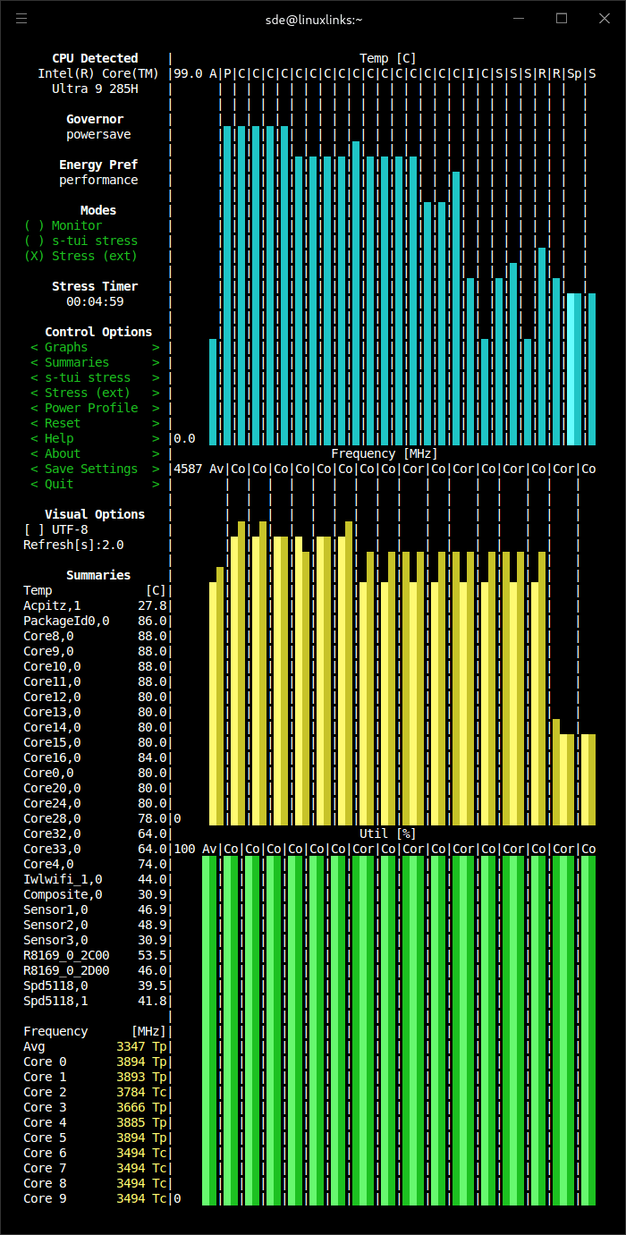 BOSGAME M7 running s-tui