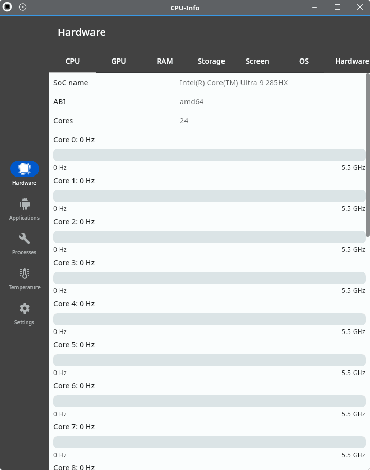 CPU Info in action