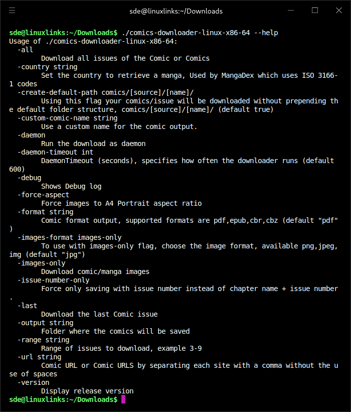 Comics Downloader options