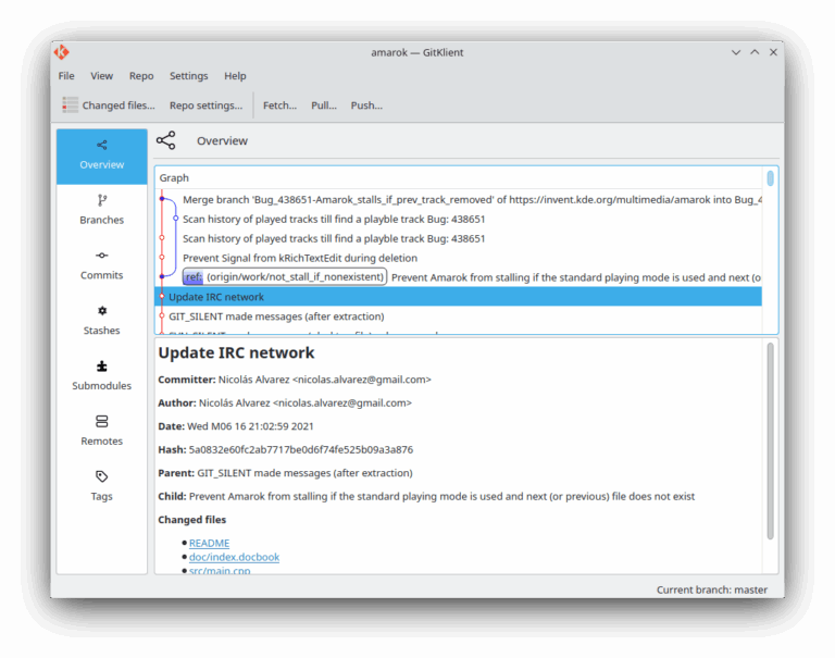 Kommit - graphical Git client - LinuxLinks