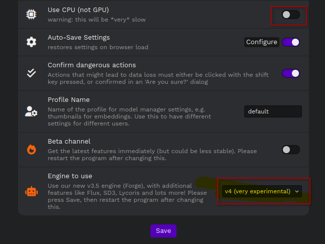 Change settings