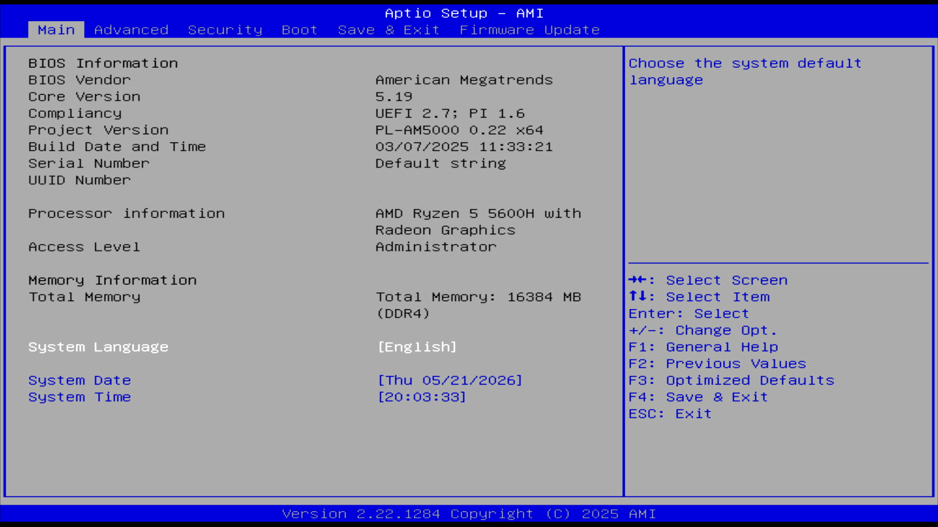 BIOS: Main section