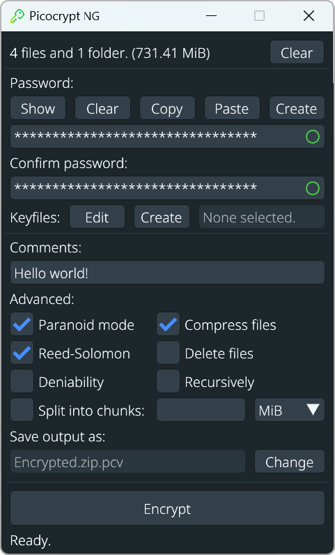 Picocrypt NG in action